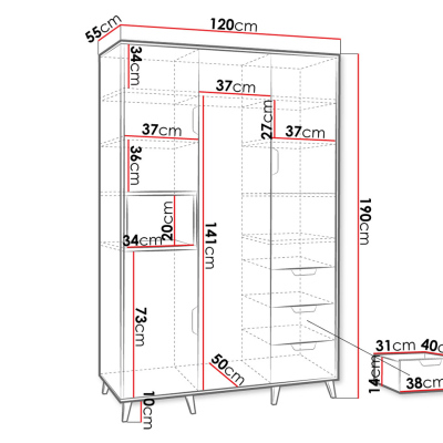 Šatníková skriňa 120 cm do študentskej izby TAMANI 1 - dub lefkas / biela / grafitová