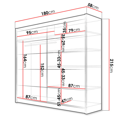 Šatníková skriňa 180 cm s posuvnými dverami a LED RGB osvetlením VILMA 4 - čierna / dub artisan