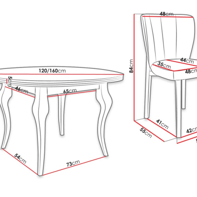 Rozkladací jedálenský stôl 120 cm so 4 stoličkami KRAM 2 - biely / čierny / modrý