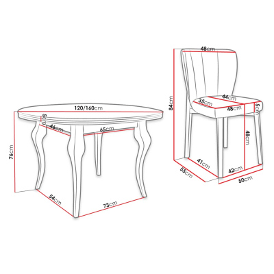 Rozkladací jedálenský stôl 120 cm so 4 stoličkami KRAM 2 - biely / čierny / modrý