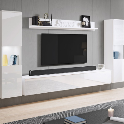 Moderná obývacia stena s LED osvetlením ROSALIO XL - lesklá biela / biela