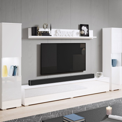 Moderná obývacia stena s LED osvetlením ROSALIO XL - lesklá biela / biela
