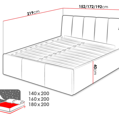 Čalúnená manželská posteľ 160x200 TRALEE - svetlá šedá