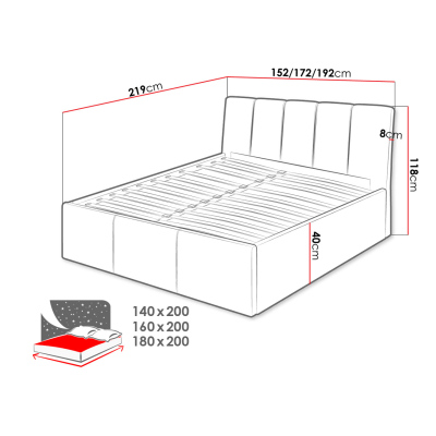 Čalúnená manželská posteľ 140x200 TRALEE - svetlá šedá