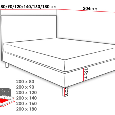 Čalúnená manželská posteľ 180x200 NECHLIN 3 - svetlá šedá