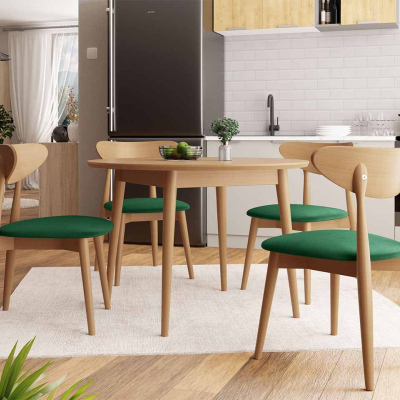 Okrúhly jedálenský stôl 120 cm so 4 stoličkami OLMIO 1 - prírodné drevo / zelený