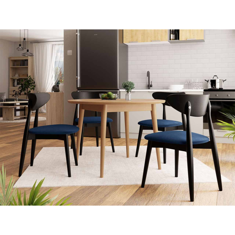 Jedálenský stôl 120 cm so 4 stoličkami OLMIO 1 - prírodné drevo / čierny / modrý