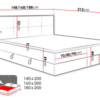 Kontinentálna posteľ 160x200 JERSEY - dub craft / čierna + topper ZDARMA