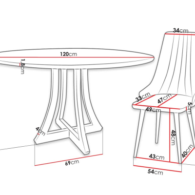 Okrúhly jedálenský stôl 120 cm so 4 stoličkami TULZA 1 - lesklý čiernobiely / béžový