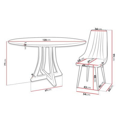 Okrúhly jedálenský stôl 120 cm so 4 stoličkami TULZA 1 - lesklý čiernobiely / béžový