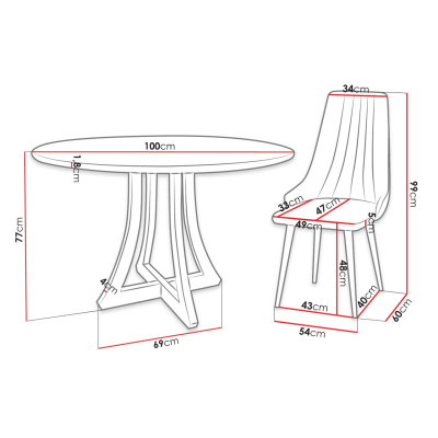 Okrúhly jedálenský stôl 100 cm so 4 stoličkami TULZA 1 - čierny / zelený