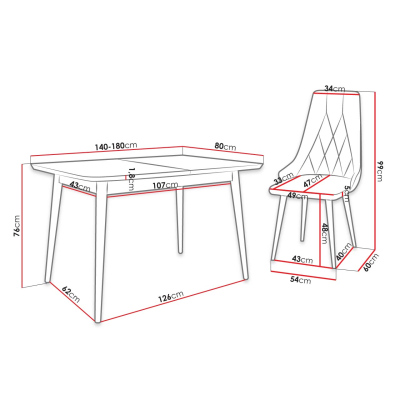 Rozkladací jedálenský stôl so stoličkami OLMIO 2 - prírodné drevo / čierny / šedý