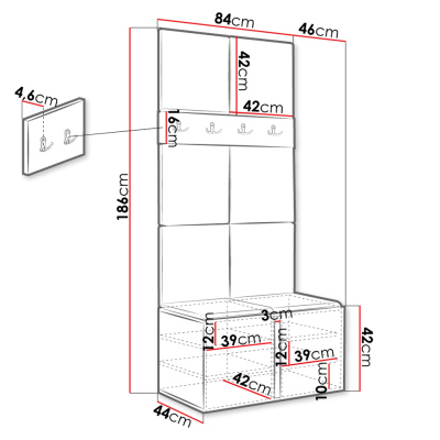 Stena do predsiene s čalúnenými panelmi 42x42 SELAND 4 - biela / šedá