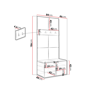 Stena do predsiene s čalúnenými panelmi 42x42 SELAND 4 - biela / šedá