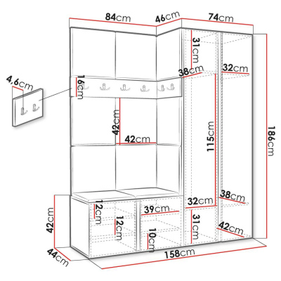 Stena do predsiene s čalúnenými panelmi 42x42 SELAND 10 - biela / šedá