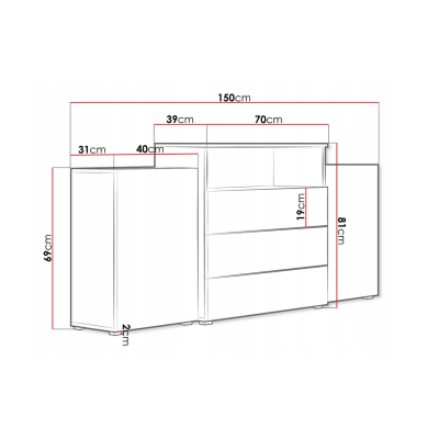 Kombinovaná komoda POSIE - biela / biela lesk