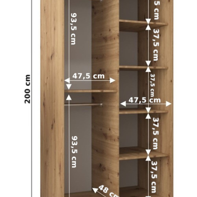 Šatníková skriňa ENNI - šírka 100 cm, biela / dub sonoma