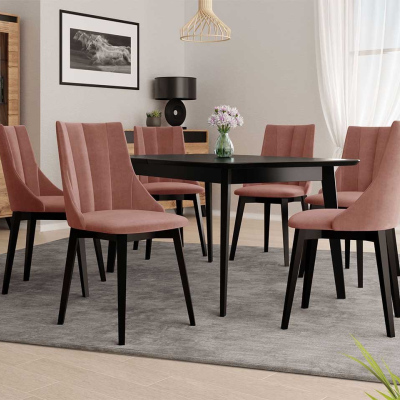 Rozkladací jedálenský stôl so 6 stoličkami NOWEN 2 - čierny / ružový