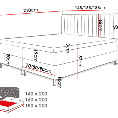 Boxspringová posteľ 180x200 CANDICE - modrá + topper ZDARMA