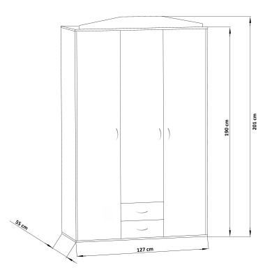 Priestranná šatníková skriňa so zrkadlom MARIETTA - šírka 127 cm, dub sonoma