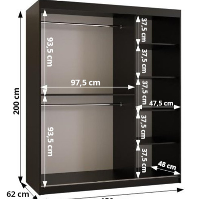 Skriňa s posuvnými dverami PAOLA - šírka 150 cm, biela