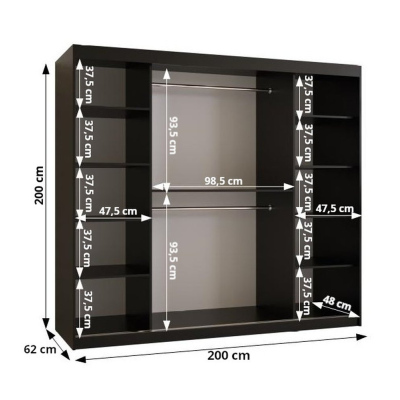 Skriňa s posuvnými dverami PAOLA - šírka 200 cm, čierna / biela