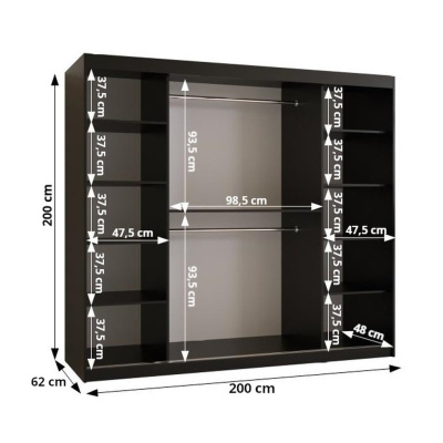 Skriňa s posuvnými dverami PAOLA - šírka 200 cm, biela / čierna