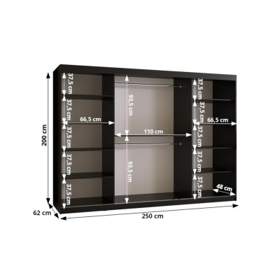 Skriňa s posuvnými dverami PAOLA - šírka 250 cm, čierna / biela