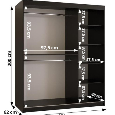 Šatníková skriňa s posuvnými dverami MAYA 1 - šírka 150 cm, biela / čierna
