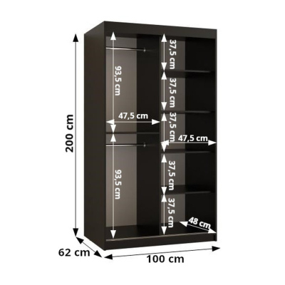 Šatníková skriňa s posuvnými dverami MAYA 2 - šírka 100 cm, dub artisan