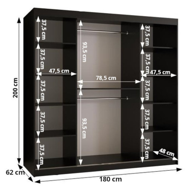 Šatníková skriňa s posuvnými dverami MAYA 3 - šírka 180 cm, čierna