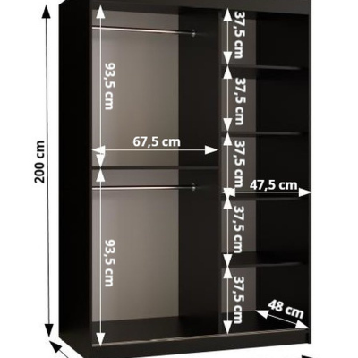 Priestranná šatníková skriňa MAIA 1 - šírka 120 cm, čierna / jaseň