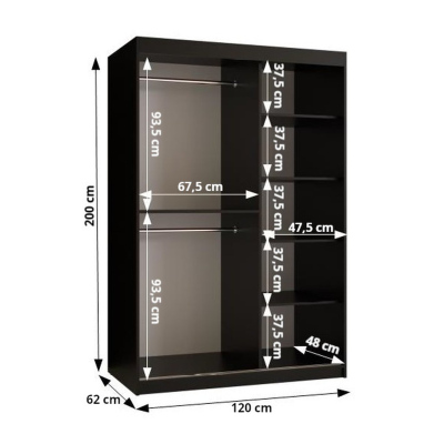 Priestranná šatníková skriňa MAIA 1 - šírka 120 cm, čierna / jaseň