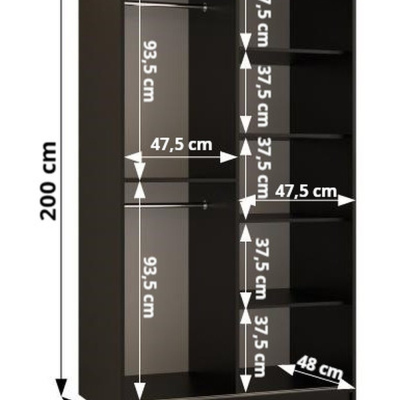 Dizajnová šatníková skriňa so zlatým zrkadlom MADLA 1 - šírka 100 cm, biela / čierna