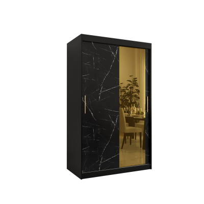 Dizajnová šatníková skriňa so zlatým zrkadlom MADLA 2 - šírka 120 cm, čierna