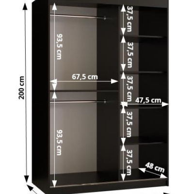 Priestranná šatníková skriňa s posuvnými dverami MARIEM 3 - šírka 120 cm, čierna