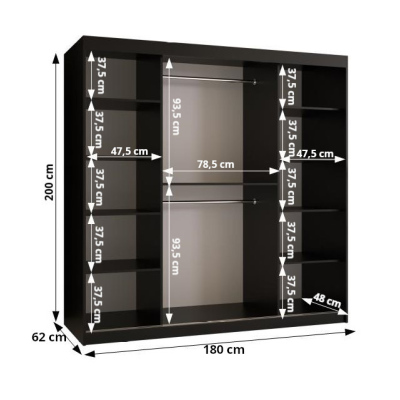 Priestranná šatníková skriňa MELINA 2 - šírka 150 cm, čierna