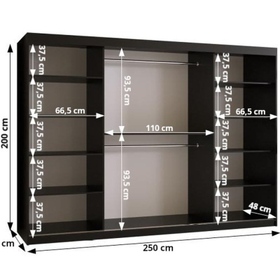 Šatníková skriňa NEONILA 2 - šírka 250 cm, čierna