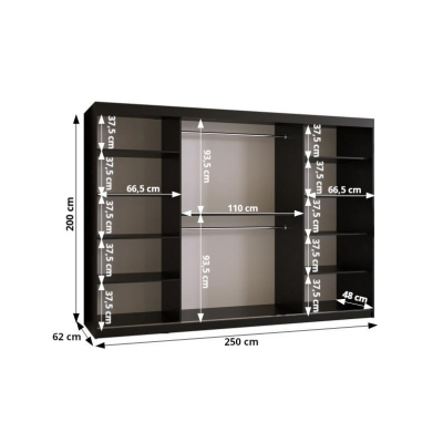 Trojdverová skriňa NEA 1 - šírka 250 cm, dub artisan / čierna