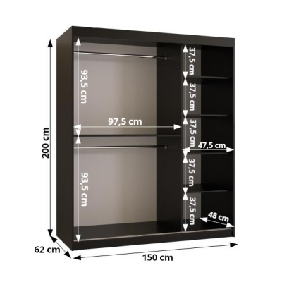 Praktická šatníková skriňa RADOLA 1 - šírka 150 cm, dub artisan / čierna