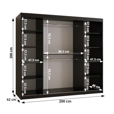 Šatníková skriňa RAISA 1 - šírka 200 cm, čierna / biela