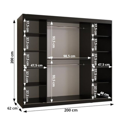 Šatníková skriňa s posuvnými dverami SUZAN 3 - šírka 200 cm, čierna