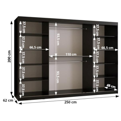 Šatníková skriňa SAGA 1 - šírka 250 cm, čierna