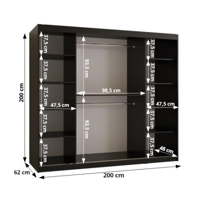 Šatníková skriňa s posuvnými dverami STACY 1 - šírka 200 cm, čierna
