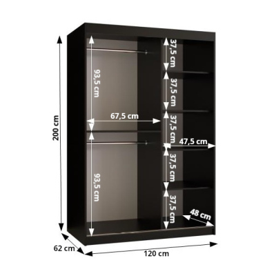 Šatníková skriňa s posuvnými dverami STACY 3 - šírka 120 cm, dub artisan