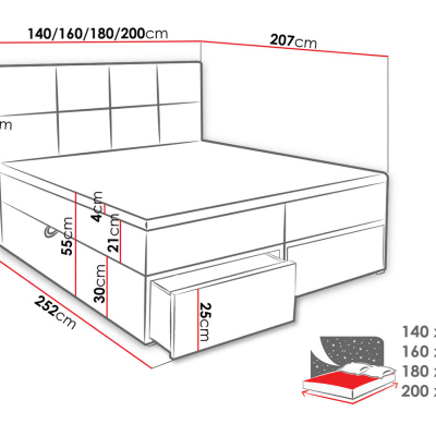 Manželská boxspringová posteľ 200x200 LUGAU - tmavá šedá + topper ZDARMA