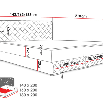 Manželská kontinentálna posteľ 180x200 VELEN - šedá + topper ZDARMA