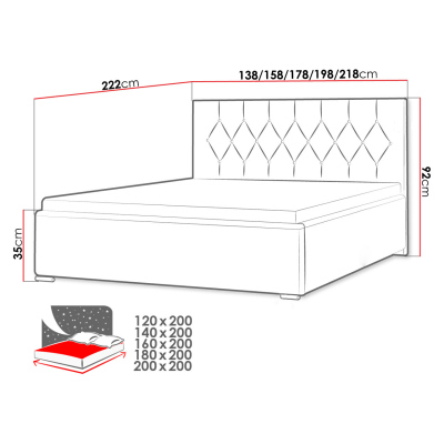 Čalúnená dvojlôžková posteľ 160x200 SENCE 3 - červená