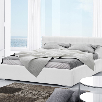 Manželská čalúnená posteľ 180x200 ZARITA - biela ekokoža