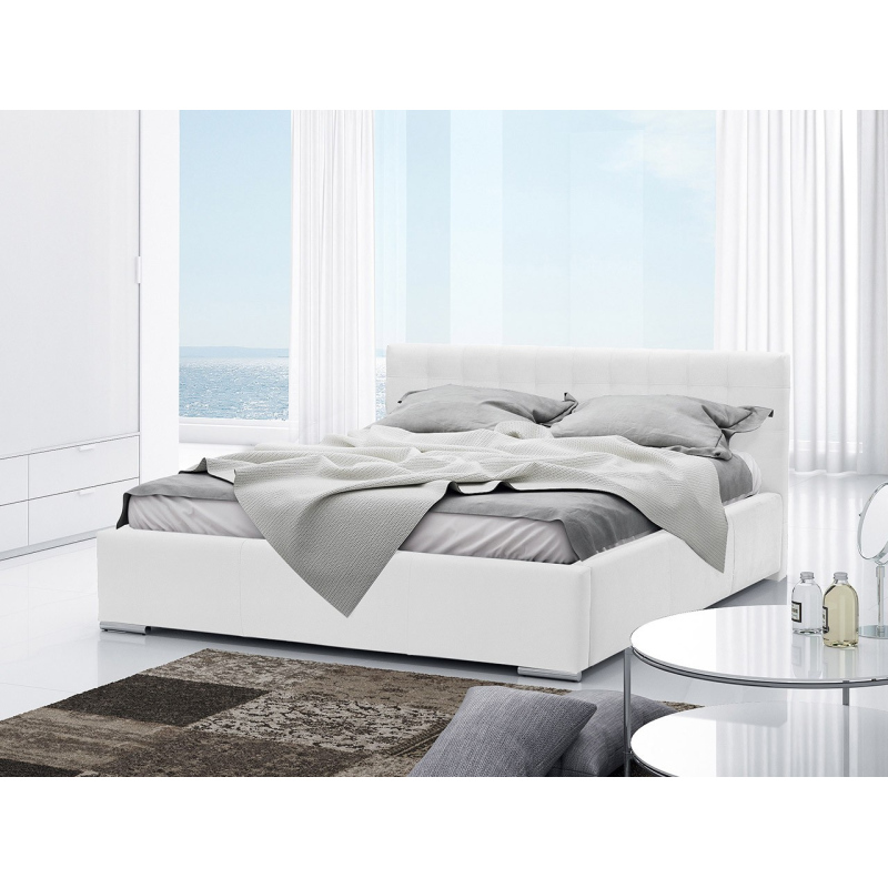 Manželská čalúnená posteľ 180x200 ZARITA - biela ekokoža